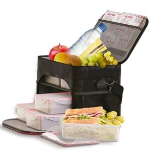 Insulated Black Lunch Bag with Containers